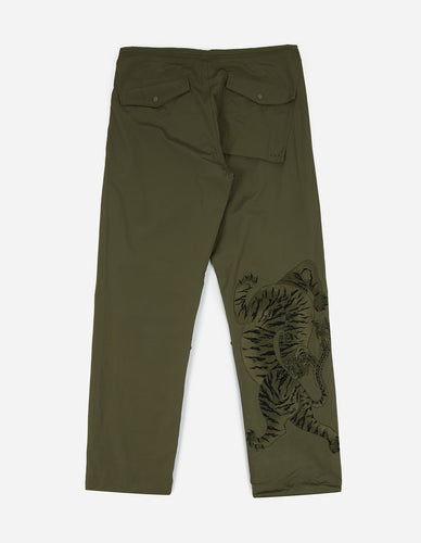 2153 Tibetan Tiger Embroidered Original Snopants · Straight Fit · Summer Polycotton Dark Olive